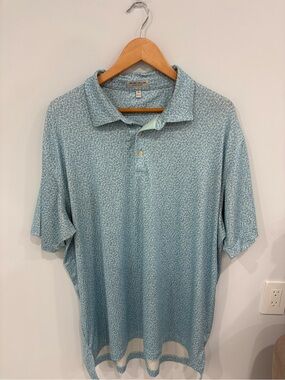 Peter Millar Blue Micro-Print Short Sleeve Polo